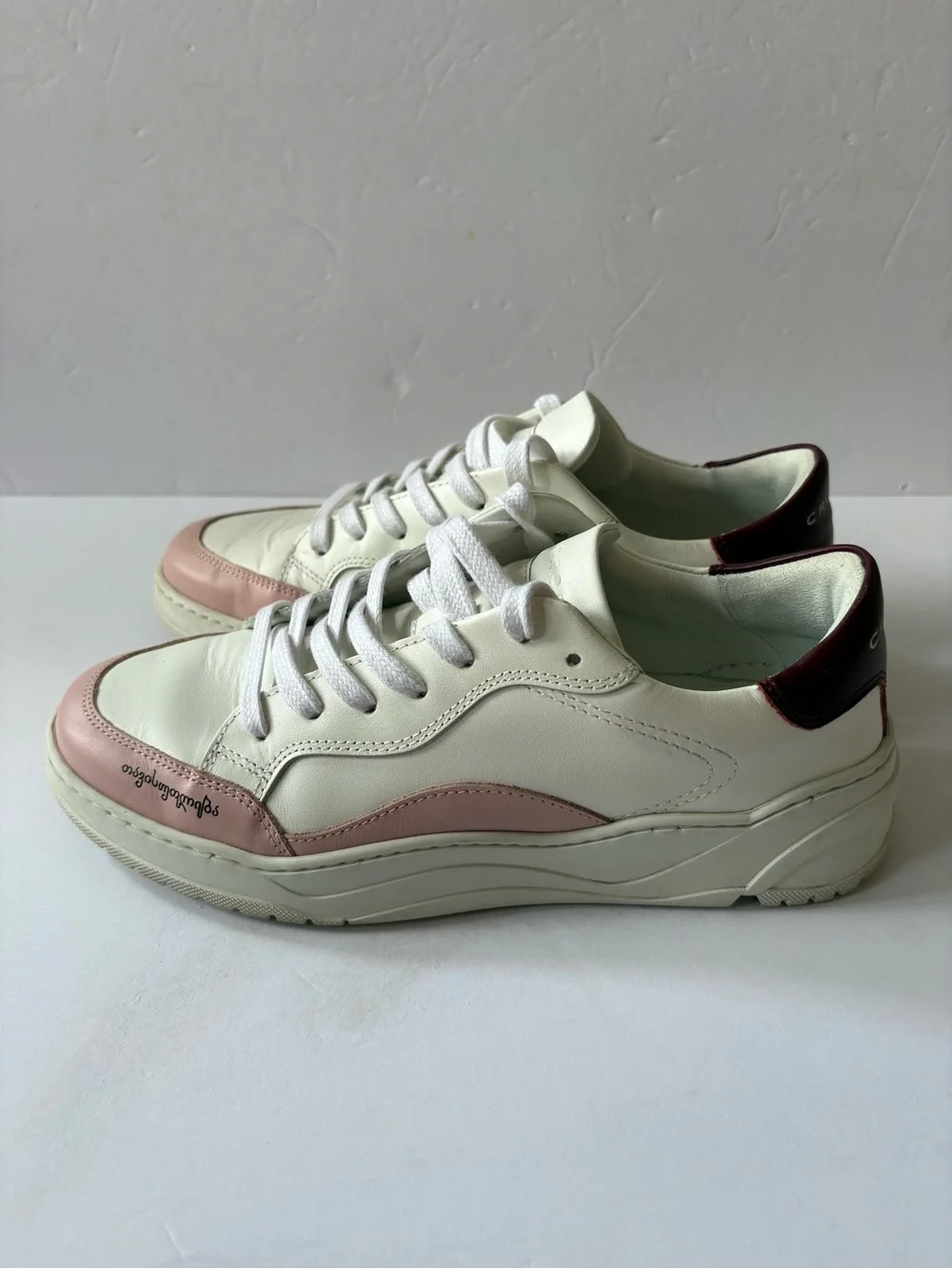 Crosty Onda White Pink Sneakers Flats Casual Freedom Leather Handmade 10 Preppy